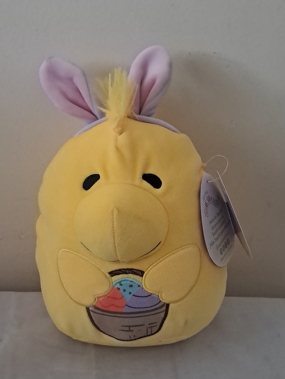 Woodstock Squishmallow Bunny-Eared Plush Holding Ice Cream Bowl Stuffed Toy